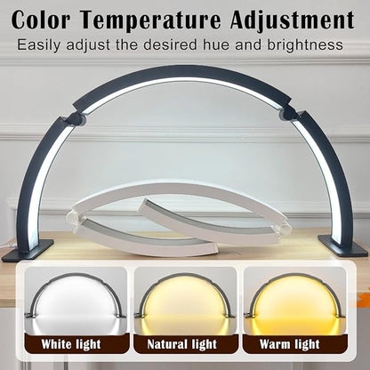 Half Moon Nail Desk Lamp 29.5In, Foldable Half Moon Nail Desk Light with Phone Stand, 48w LED Manicure Lamp, 3 Brightness Settings, Arch Light for Nail Techs, for Nails, Beauty, Crafts, Tattoo (White)