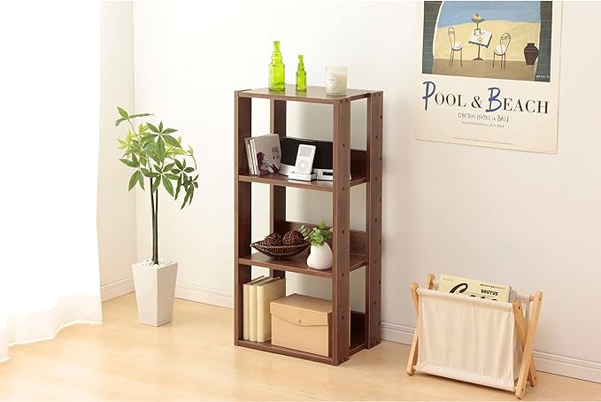 IRIS USA 3-Tier 16" Medium Open Wooden Bookshelf with Adjustable Shelves, Easy Assembly Bookcase Farmhouse Shelf for Small Spaces Bedroom Office Living Room Indoor, Brown