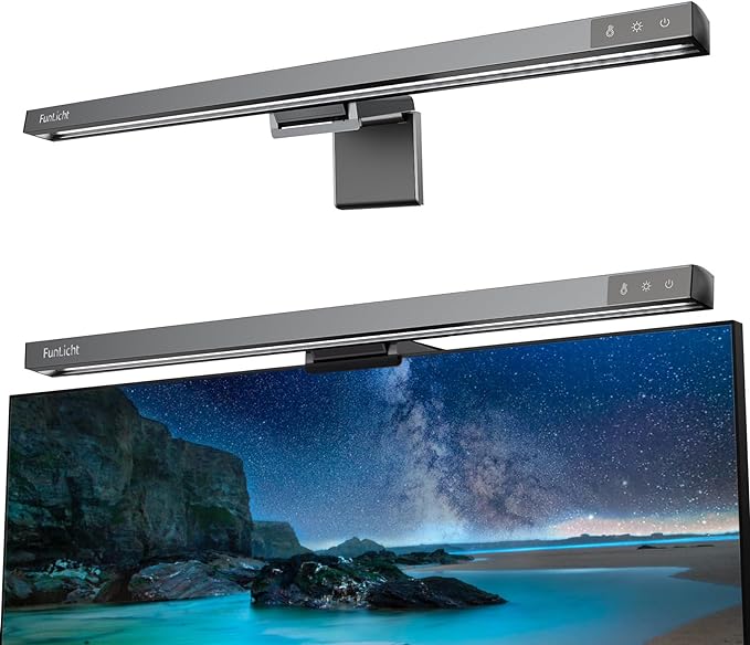 Monitor Light Bar, Computer Monitor Lamp for Eye Caring LED Stepless Dimming Screen Light Bar, Touch Control Desk Lamp for Desk/Office/Home/Game, Silver Gray