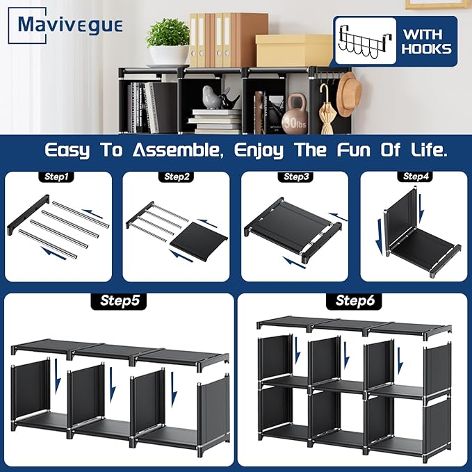 Mavivegue Bookshelf,15 Cube Storage Organizer,Book Shelf Organizer,Tall Bookcase Shelf,Book Cases/Shelves,Black Cube Shelf,Cubbies Closet Storage Organizer Shelves for Bedroom,Living Room,Home,Office