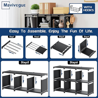 Mavivegue Bookshelf,15 Cube Storage Organizer,Book Shelf Organizer,Tall Bookcase Shelf,Book Cases/Shelves,Black Cube Shelf,Cubbies Closet Storage Organizer Shelves for Bedroom,Living Room,Home,Office
