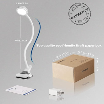 Desk lamp, LED Reading Light, Dimmable Clamp Lamp for Bed Headboard, Bedroom, Office, 3 Modes & 9 Dimming Levels, Flexible Clip Desk Lamp