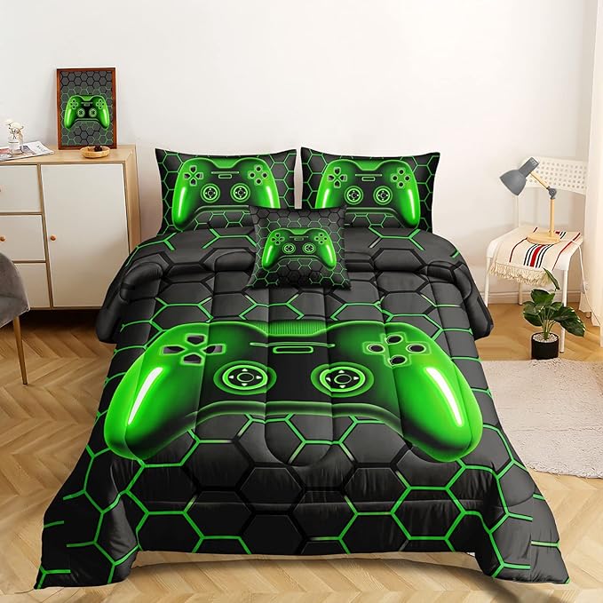 6 Pieces Bed in A Bag Gamer Bedding Set for Boys Kids Adult Gaming Comforters Set,Boys Bed in A Bag Set Queen Size Comforter with Fitted Sheet Flat Sheet Pillowcase pillowsham,DJTH5026Queen