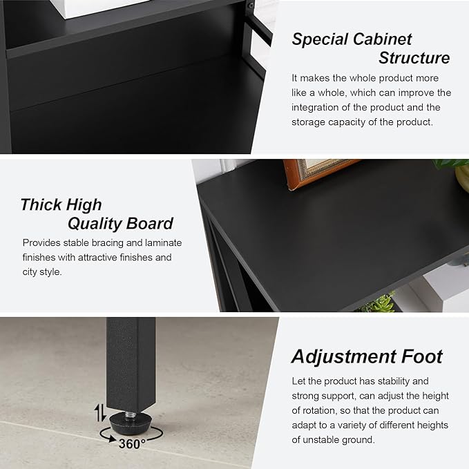 HOMISSUE Bookshelf, 6-Tier Bookshelf, Rustic Wood Metal Bookshelves and Bookcases, Freestanding Open Bookshelf, Industrial Tall Bookcase for Home Office, Living Room and Bedroom, Black