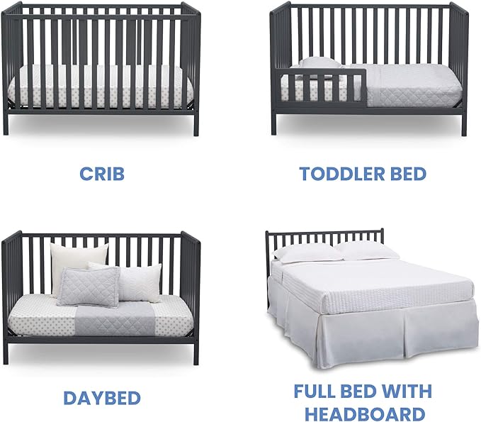 Delta Children Heartland 4-in-1 Convertible Crib, Charcoal Grey + Delta Children Twinkle Galaxy Dual Sided Recycled Fiber Core Crib and Toddler Mattress (Bundle)