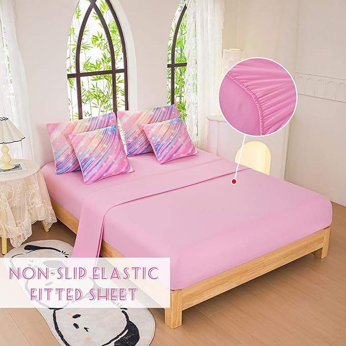 Twin Comforter Set for Girls Galaxy Bedding 7pieces, Ombre Bedding Comforter Sets Rainbow Comforter Glitter Bedding Twin Teen Comforter Sets for Girls