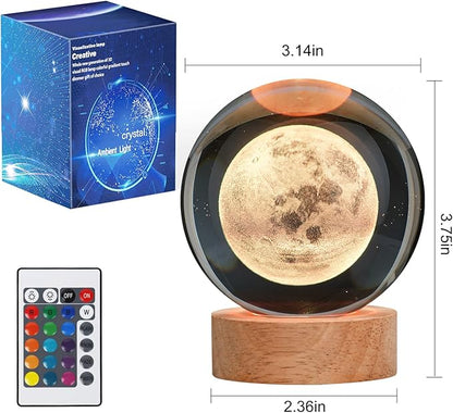 Large Crystal Ball 3D Moon Lamp Balkwan, Crystal Lamp 16 Color Changing Night Light with Remote Control for Bedroom Decor, Birthday Gift for Teens Boys and Girls, Moon Model