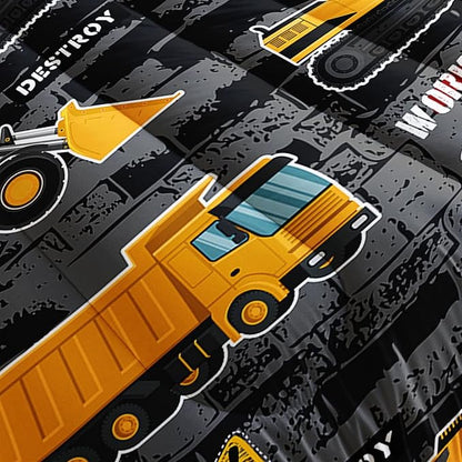 Datura home Kids Engineering Car Bedding Comforter Set Tractor Truck Printed Pattern Bedding Set with 1 Comforter and 2 Pillowcases for Boys Bedroom All Season(Truck2 Full) Full 80x90inches