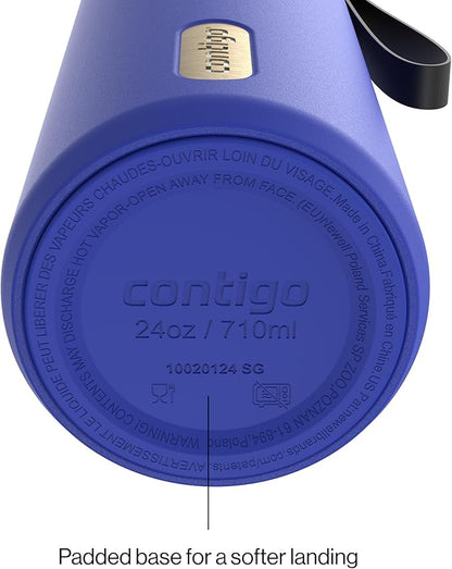 Contigo AutoSeal 24 oz Stainless Steel Vacuum-Insulated Water Bottle with Leakproof Push-Button Spout & Lock, Carry Strap, BPA-Free & Lead-Free, Dishwasher Safe