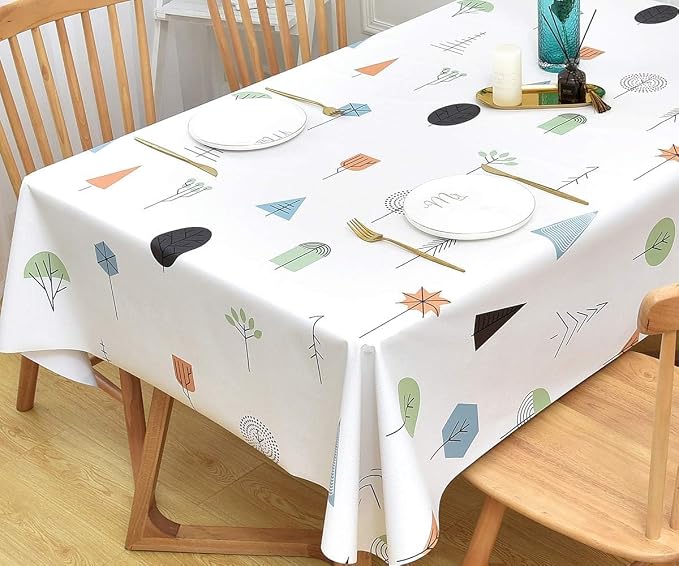 Wipeable Waterproof Tablecloth Vinyl Tablecloths for Rectangle Tables Heavy Duty PVC Tablecloth for Kitchen Dining Table(Small Trees, 54'' x 54'')