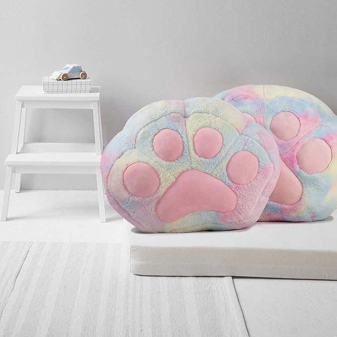 Stuffed Animal Storage Bean Bag Chair Cover for Kids Tie Dye Cat's Paw Bean Bag Cushion for Girls Large Size Toy Organizer Cover Only Without Filling