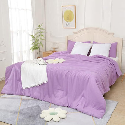 Lavender Purple Comforter Twin Size, Modern Bedding Set for Girls/Women, Cute Soft & Lightweight Chic Microfiber Bed Sets, 2pc- 1 Comforter & 1 Pillowcase (66x90 Inches)