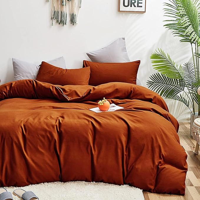 Rust Comforter Sets Twin Burnt Orange Bedding Set Reddish Caramel Color Boys Girls Bed Set Terracotta 3 Pieces Lightweight Solid Burnt Orange Color Blanket Rust Quilts Set Breathable Bed Set