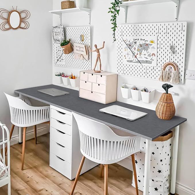 Kaboon Universal Tabletop 55"x20", Solid One-Piece Melamine Table Top, Double Desk L-Desk DIY, Home and Office, Greylish Blue