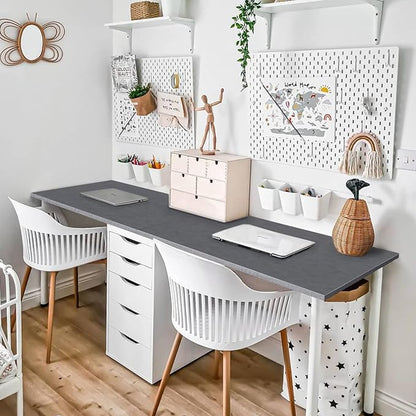 Kaboon Universal Tabletop 55"x23.62", Solid One-Piece Melamine Table Top, Double Desk L-Desk DIY, Home and Office Countertop, Greylish Blue