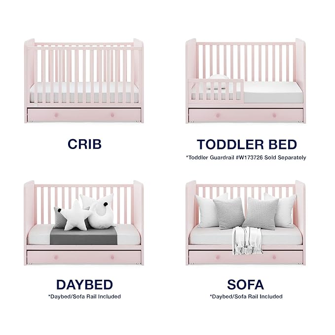 Delta Children babyGap Graham 4-in-1 Convertible Crib with Storage Drawer + Brannan Bear Bookcase with Bins + Brannan Bear Wall Shelf with 4 Hooks, Blush Pink/Dark Pink (Bundle)