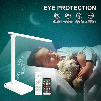 Equantu Quran Speaker Lamp with Wireless Charger, Quran Night Light Speaker with Remote, LED Bluetooth Touch Quran Light w/APP Contral, 7 Brightness Desk Lamp
