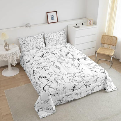 Feelyou Dinosaur Bedding Set Twin Size 3D Digital Print Comforter Set for Kids Boys Girls Decor Jungle Dino Comforter Wild Animal Black and White Duvet Set Bedroom Quilt Set