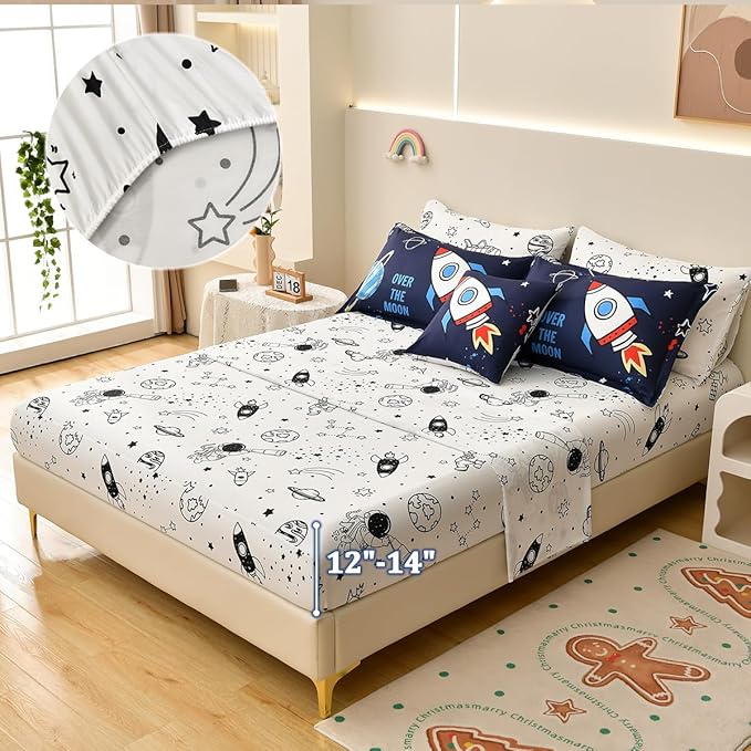 Rocket Comforter Set Full Size, 8 Piece Bed in a Bag Space Bedding Sets for Boys Girls Kids