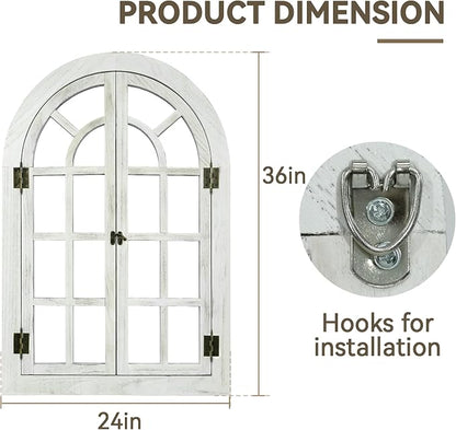 Window Mirrors for Wall Decor -White Arched Wall Mirror Farmhouse Wall Decor Wood Frame Decorative Wall Mirrors Like Window for Bedroom, Living Room, Entrance, Dining Room
