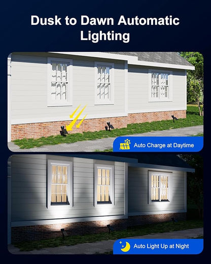 4 Pack Solar Spotlights Outdoor Waterproof for Tree, Statue, Flower, Pot, Bush, Wall, Bright LED Outside Landscape Flood Lights for Security Uplighting Yard, Garden, Driveway, Walkway, House, Fence