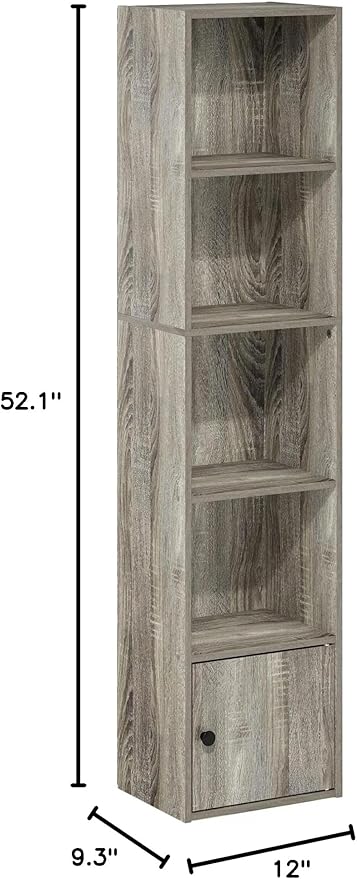 Furinno Luder Shelf Bookcase with 1 Door Storage Cabinet, French Oak