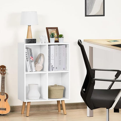 YAHARBO Small 4 Cube White Bookshelf,3 Tier Modern Kids Bookcase with Legs, Wooden Bookshelves Storage Shelf,Book Shelves Organizer,Display Bookcases Cabinet for Room Nursery Study