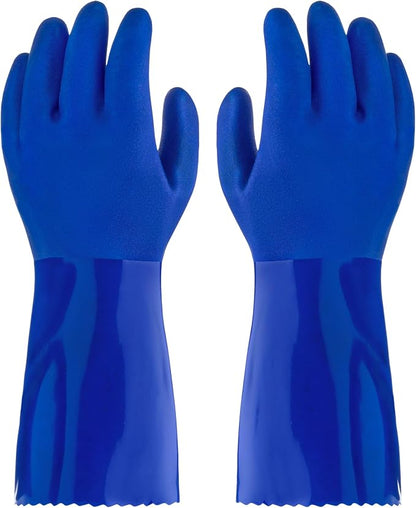 kitchen-star Ultimate Rubber Household PVC Gloves with Comfortable Cotton Lining, Anti-Slip surface, Kitchen Dishwashing, Extra Thickness, Kitchen Cleaning, Working, Painting, Pet Care (Large, Blue)
