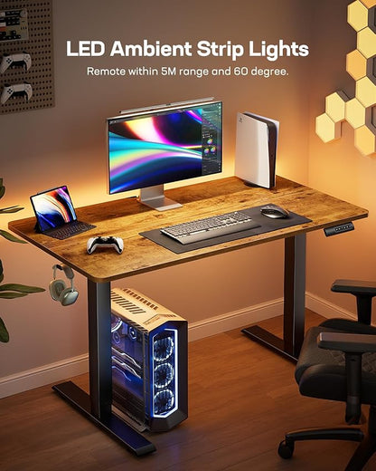 Marsail Electric Standing Desk, 48 * 24 Inch Height Adjustable Sit Stand up Desk with 3 Memory Preset, Headphone Hook Computer Desk Workstation for Home Office, Treadmill Pad