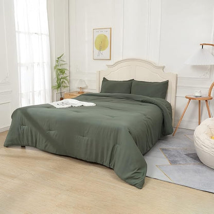 Emerald Green Comforter Twin Size, Modern Bedding Set for Girls/Women, Cute Soft & Lightweight Chic Microfiber Bed Sets, 2pc- 1 Comforter & 1 Pillowcase (66x90 Inches)