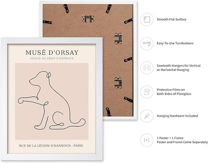 Poster Master Vintage Poster - Retro One Line Dog Drawing Print - Dog Art - Minimal Gift for Men, Women, Animal Lover - Abstract Wall Decor for Home, Office, Bedroom, 11x14 White Framed