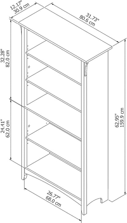 Bush Furniture Salinas 5 Shelf Bookcase, Tall Bookshelf for Living Room and Home Office