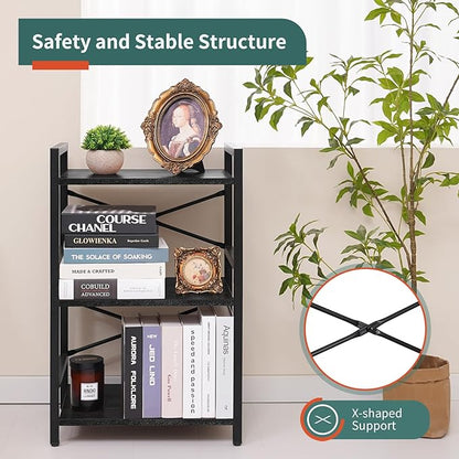 Yoobure Bookshelf Small Book Shelf, Solid Industrial 3 Tier Shelf Bookcase, Short Book Case for Bedroom, Living Room, Office Home, Small Spaces, Black