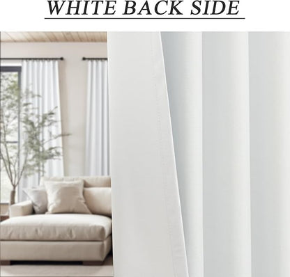 White Black Out Curtains 54 Inch Long 2 Panel Elegant Short Summer Curtains for Living Room Thermal Insulated Cotton Linen Blackout Drapes for 52-56 Inch Bay Window Country Chic Back Tab 52x54 Length