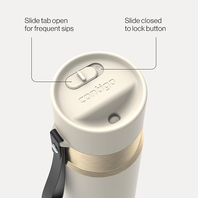 Contigo AutoSeal 16 oz Stainless Steel Vacuum-Insulated Water Bottle with Leakproof Push-Button Spout & Lock, Carry Strap, BPA-Free & Lead-Free, Dishwasher Safe