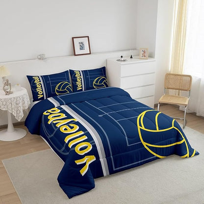 Feelyou Volleyball Bedding Set Full Size Sports Game Comforter Set for Kids Boys Girls Decor Volleyball Player Comforter Microfiber Blue Yellow Duvet Set Bedroom Quilt Set