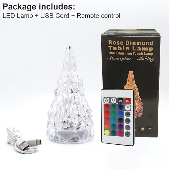 Iceberg Shape Crystal Touch Lamp RGB Tablelamp Night Light, Colorful Remote Control USB Rechargeable Dimmable Creative Lovely Gift Bedside Lights for Home Bedroom Decor
