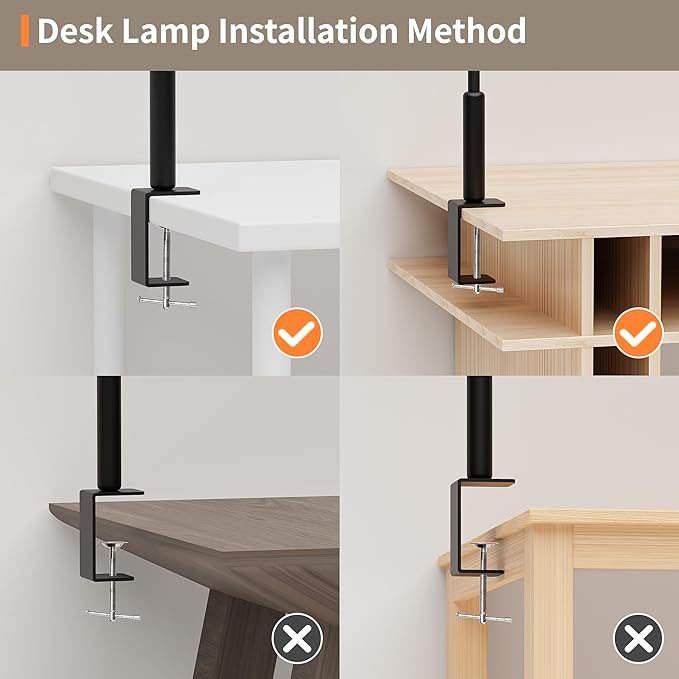 Desk Lamp, 3 Colors Stepless Dimming LED Desk Lamps for Home Office Adjustable Memory Desk Light with Clamp Touch Control Office Lamp Eye Caring Computer Light for Working Sewing(Black)