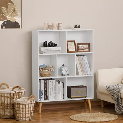 YAHARBO White Bookshelf,3 Tier Book Shelf with Legs, 7 Cube Minimalist Bookcase,Storage Organizer Shelves Display Bookcases for Bedroom,Living Room