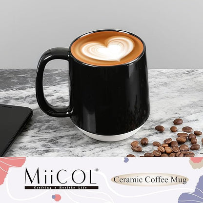 Miicol Ceramic Coffee Mug, 16 oz Large Coffee Cup, Tea Mug with Handle, Flat Bottom Mug for Men, Women, Office, Microwave and Dishwasher Safe, Multi-Color, Panda Black