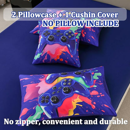 Gamer Comforter Set for Boys Kids, 6 Pcs Bed in a Bag Game Controller Boys Bediing Set Twin Size for All Season