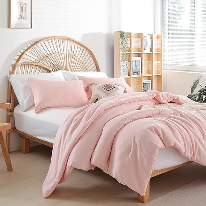 Queen Size Comforter Set Pink Comforter Modern Bedding Comforter Set for All Season Soft Lightweight Microfiber Girls Women Comforter Set (1 Blush Comforter, 2 Pillowcases)