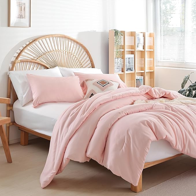 Pink Comforter Sets King Size Comforter Set 3 Piece Soft Microfiber Comforters Set for Women and Girls Blush Lightweight Alternative Comforter for All Season (1 Comforter, 2 Pillowcases)