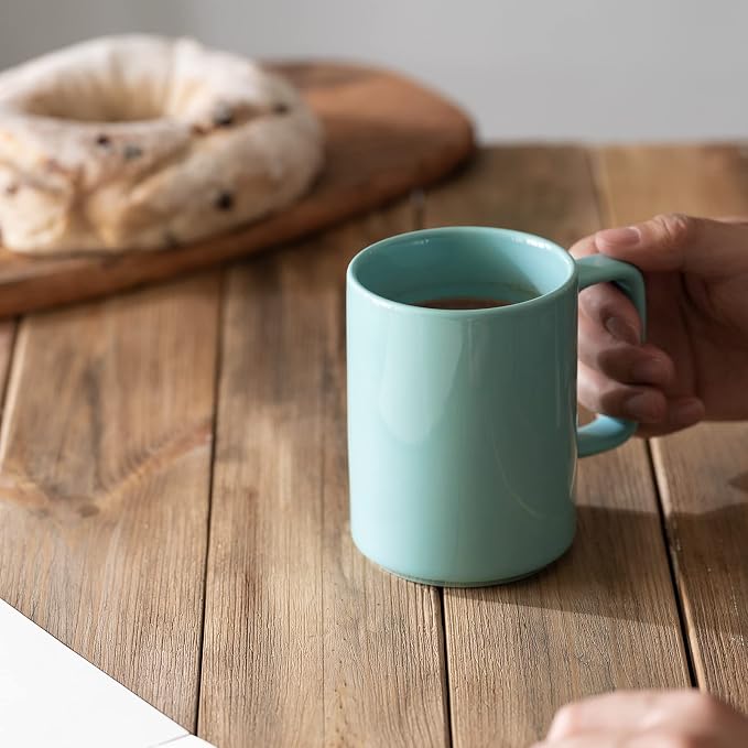 E-liu Large 15 Ounces Porcelain Coffee Mug Tea Mugs Set of 6 | Cups for Coffee, Tea, Cocoa, and Mulled Drinks , Dishwasher & Microwave Safe Gift Sets, Turquoise
