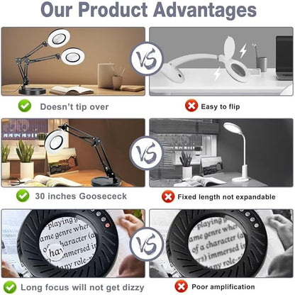 10X15X Magnifying Glass with Light and Stand 2-in-1 LED Magnifying Glasses with Light-5 Color Modes Stepless Dimmable Real Glass Magnifying Lamp-Hands Free Lighted Magnifying Glass…