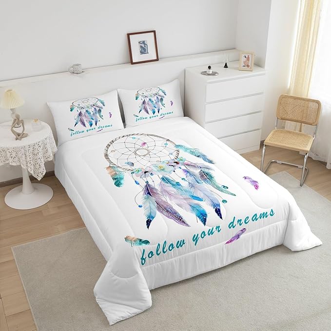 Dreamcatcher Comforter Set Boho Dream Catcher Bedding Set for Kids Boys Girls Teens Decor Indian Hippie Feather Print Comforter Native American Duvet Set 3Pcs Queen Size