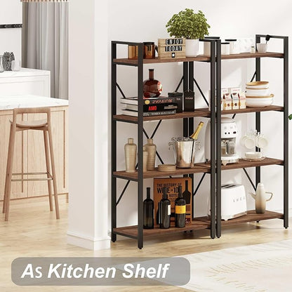BON AUGURE Industrial 4 Tier Bookshelf, Modern Open Etagere Bookcase, Wood Metal Vintage Shelving Unit for Office Bedroom and Living Room (Rustic Oak)