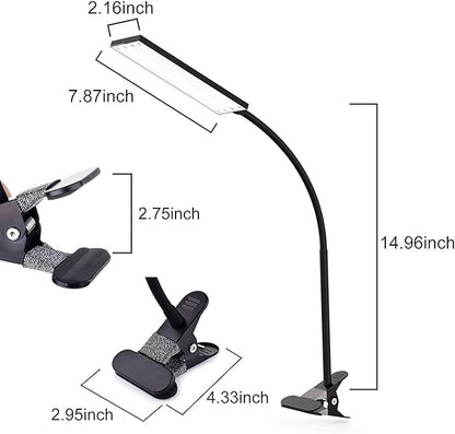 LED Desk Lamp Dimmable Eye-Care Reading Light Office Light Adjustable 3 Color Modes,14 Brightness Levels, Gooseneck Flexible Clip-on Light for Studying, 5W-Black