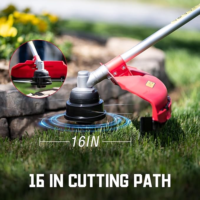 PowerSmart 21-Inch 144cc Gas Push Lawn Mower & 16-Inch 25.4cc String Trimmer/Edger with 10-Inch Brush Cutter for Grass Cutting