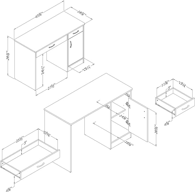 South Shore Small Computer Desk with Drawers, Pure Black